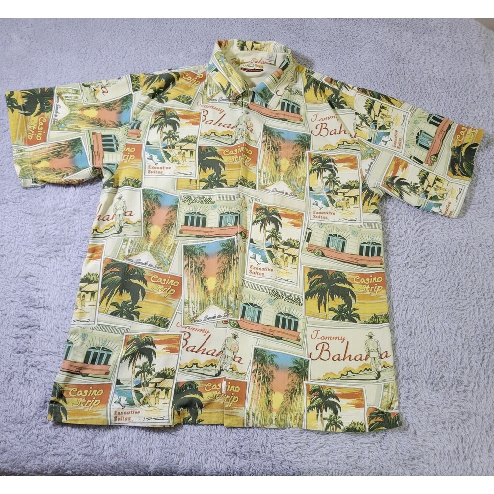 Tommy Bahama Camp Shirt Mens Medium Las Vegas Loop Collar Casino Trip Relax